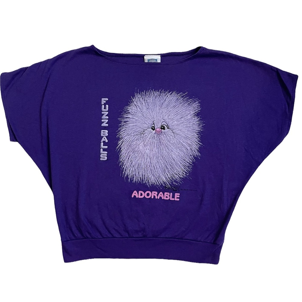 Vintage 80s retro rare Fuzz balls ADORABLE purple graphic tee - Picture 6 of 17